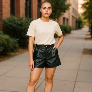 Women’s Vegan Black Faux Leather Pintucked Shorts Size  4  Edgy Fashion